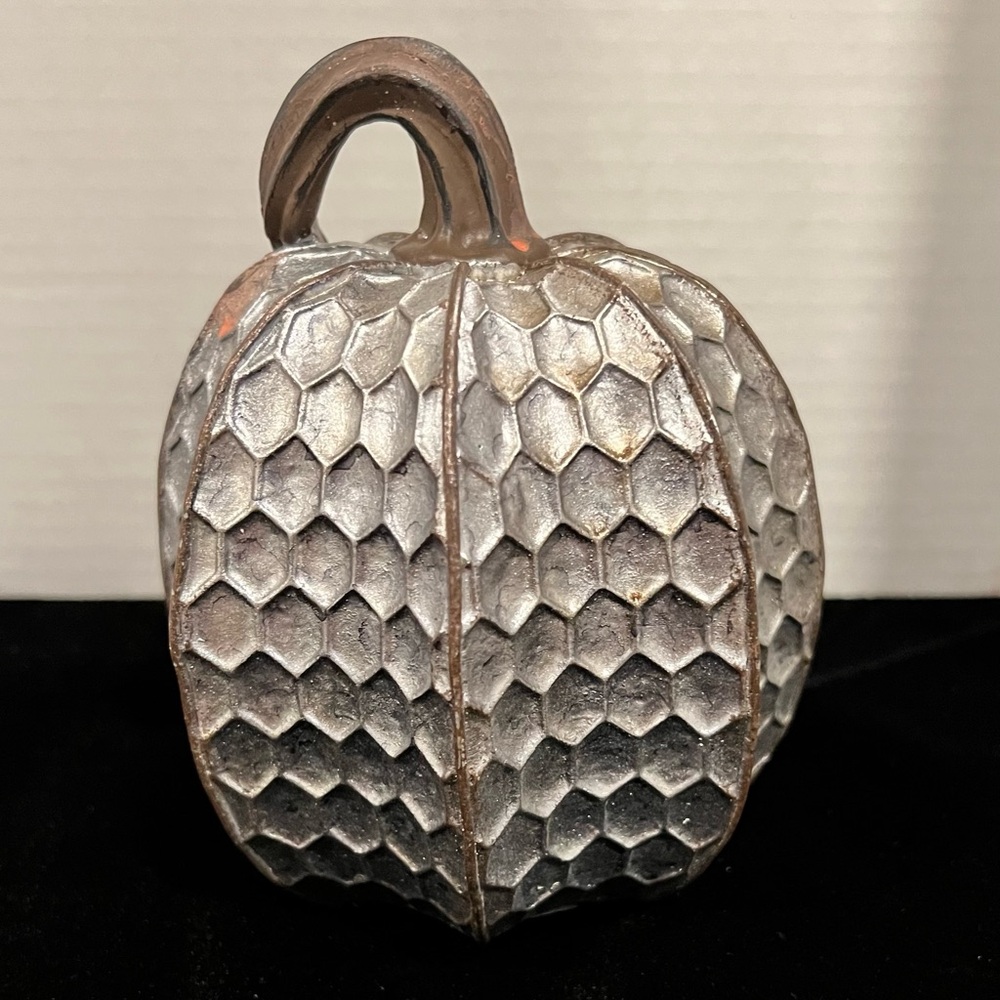 NEW Sophisticated Metallic Silver and Brown Geometric Pumpkin Table Accent